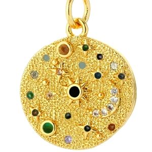 Gold plated copper celestial pendant necklace w/multi colored zirconia; nwot